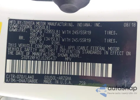 2018 Toyota Highlander Limited Platinum from USA, damaged, VIN 5TDYZRFH2JS285437